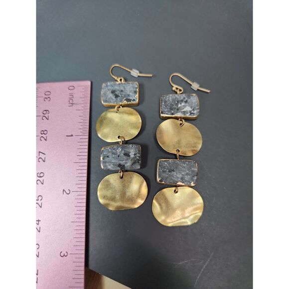 Boho Chic Gold & Gray Stone Dangle Earrings Geometric Modern Statement Luxury - Picture 6 of 6